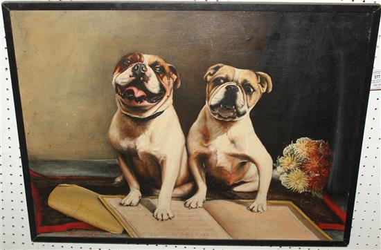 Harding Cox (19th C.) Bulldogs with sheet music(-)